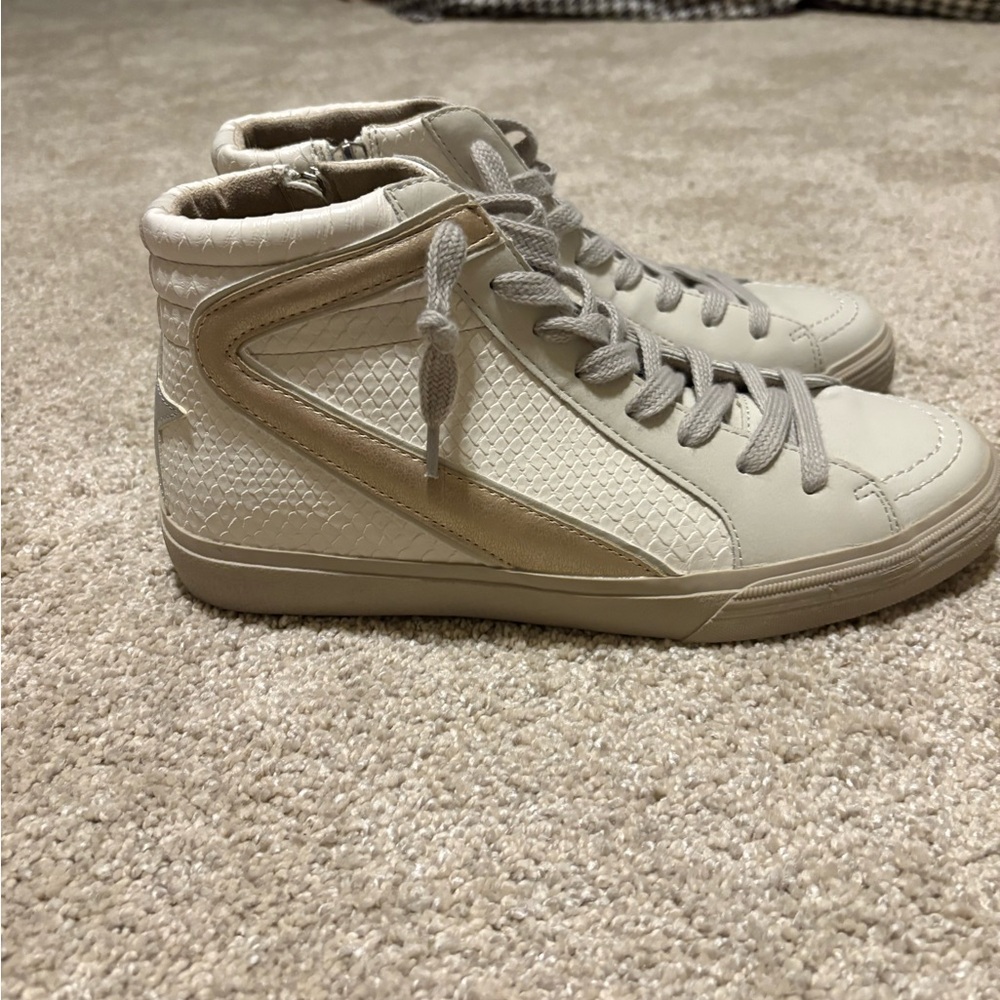 BRAND NEW! ShuShop Cream High-Top Sneakers with Tan Accent